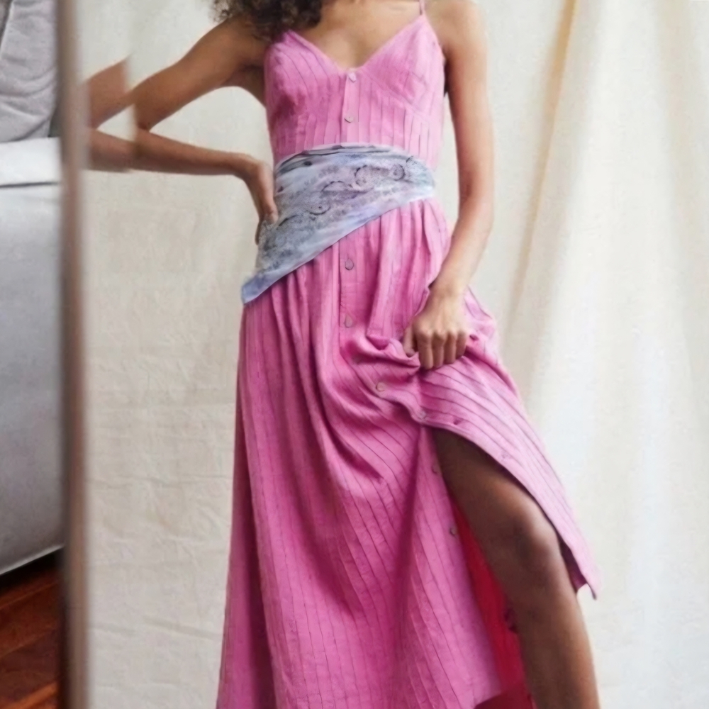 Free People Pink Summer Bon Bon Backless Button-Down Dress